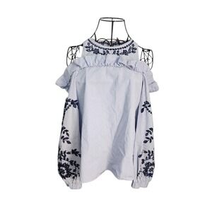 Parker Largo Cold Shoulder Striped Long Sleeve Blouse XS blue EUC Ruffle Boho